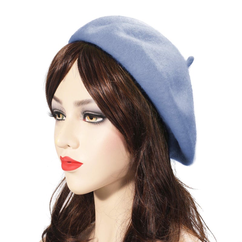 ZLYC Wool French Beret Hat Solid Color Beret Cap for Women Girls (Sky Blue) - Image 3